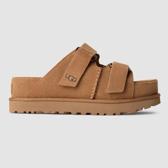 UGG Shoes - 🆕️ NWT - UGG Goldenstar Chestnut Suede Platform Sandals slides Womens 8